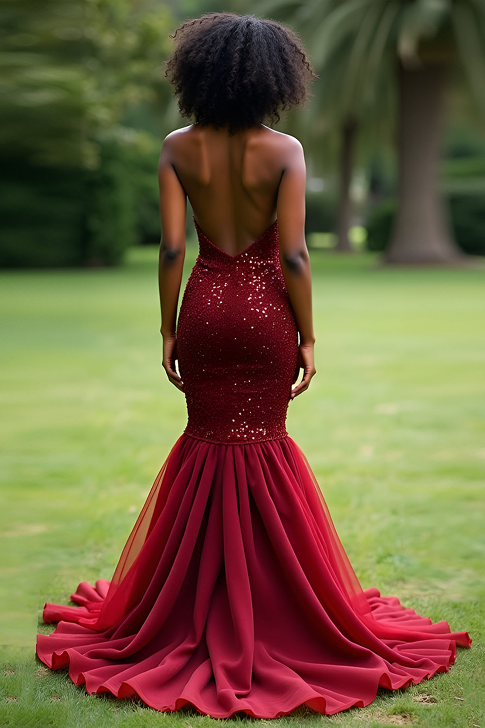 Sparkly Burgundy Mermaid Sweetheart Long Prom Dress with Sequins - Fashionpara