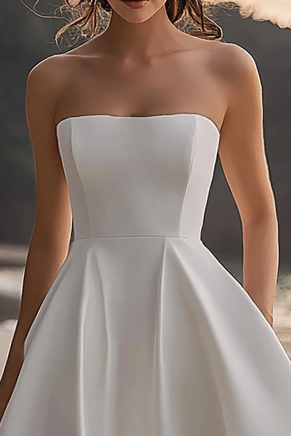 A Line Satin White Strapless Long Graduation Dress