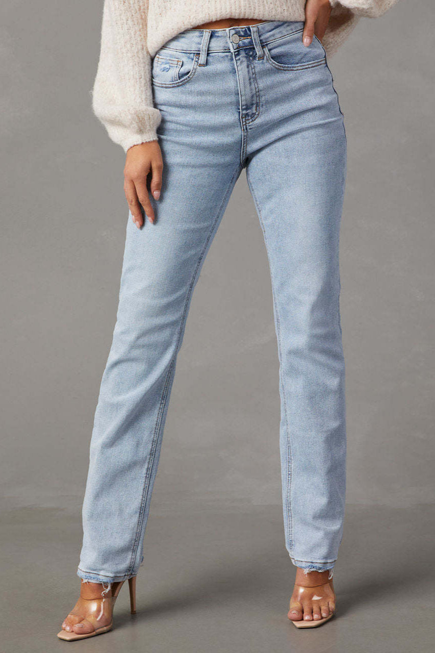 High Waist Light Wash Straight Jean