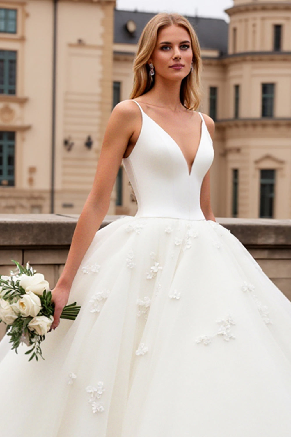 Ivory A-Line Spaghetti Straps Tulle Bridal Dress - Fashionpara