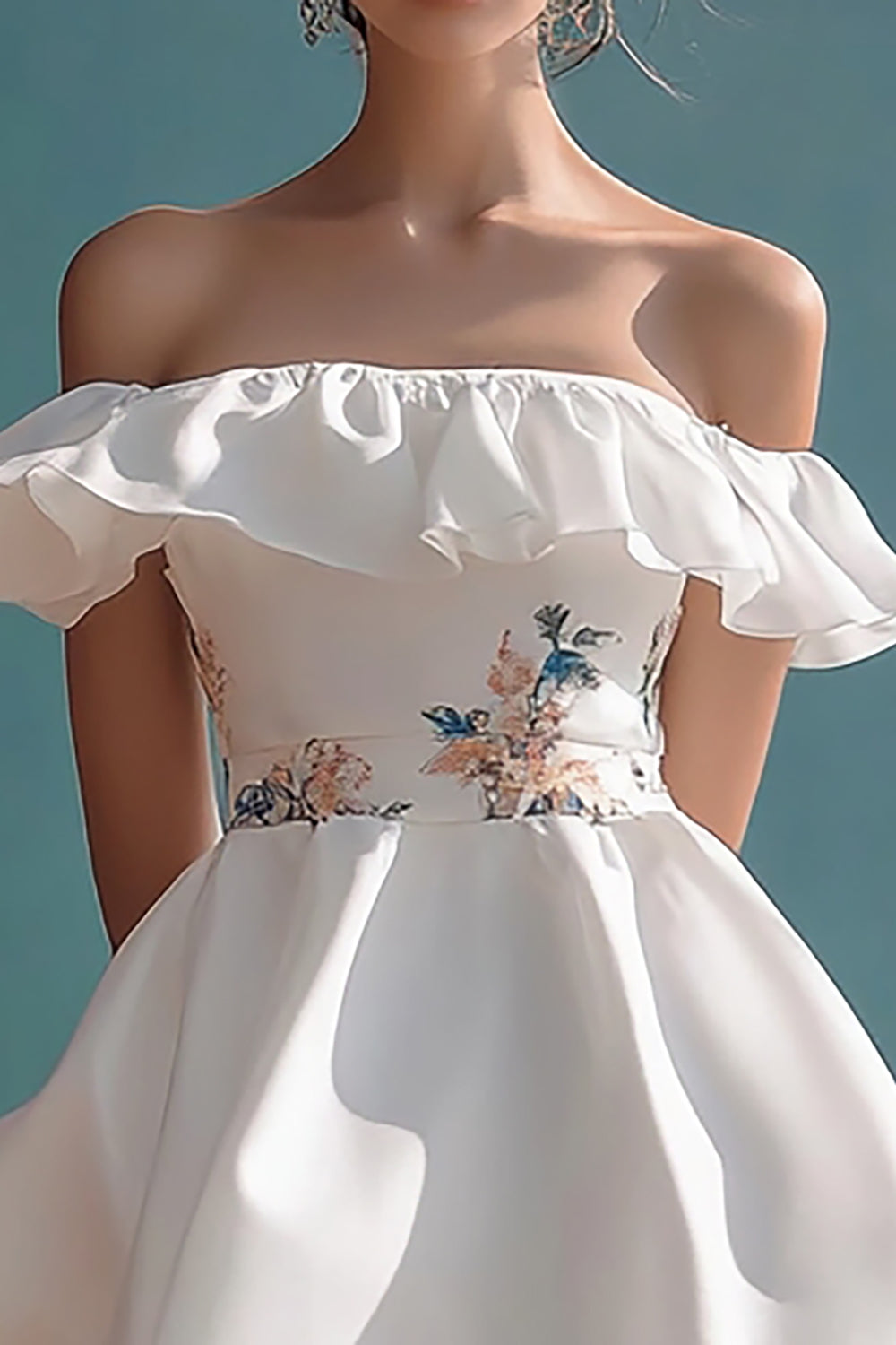 White Mini Satin A Line Mini Graduation Dress with Ruffles