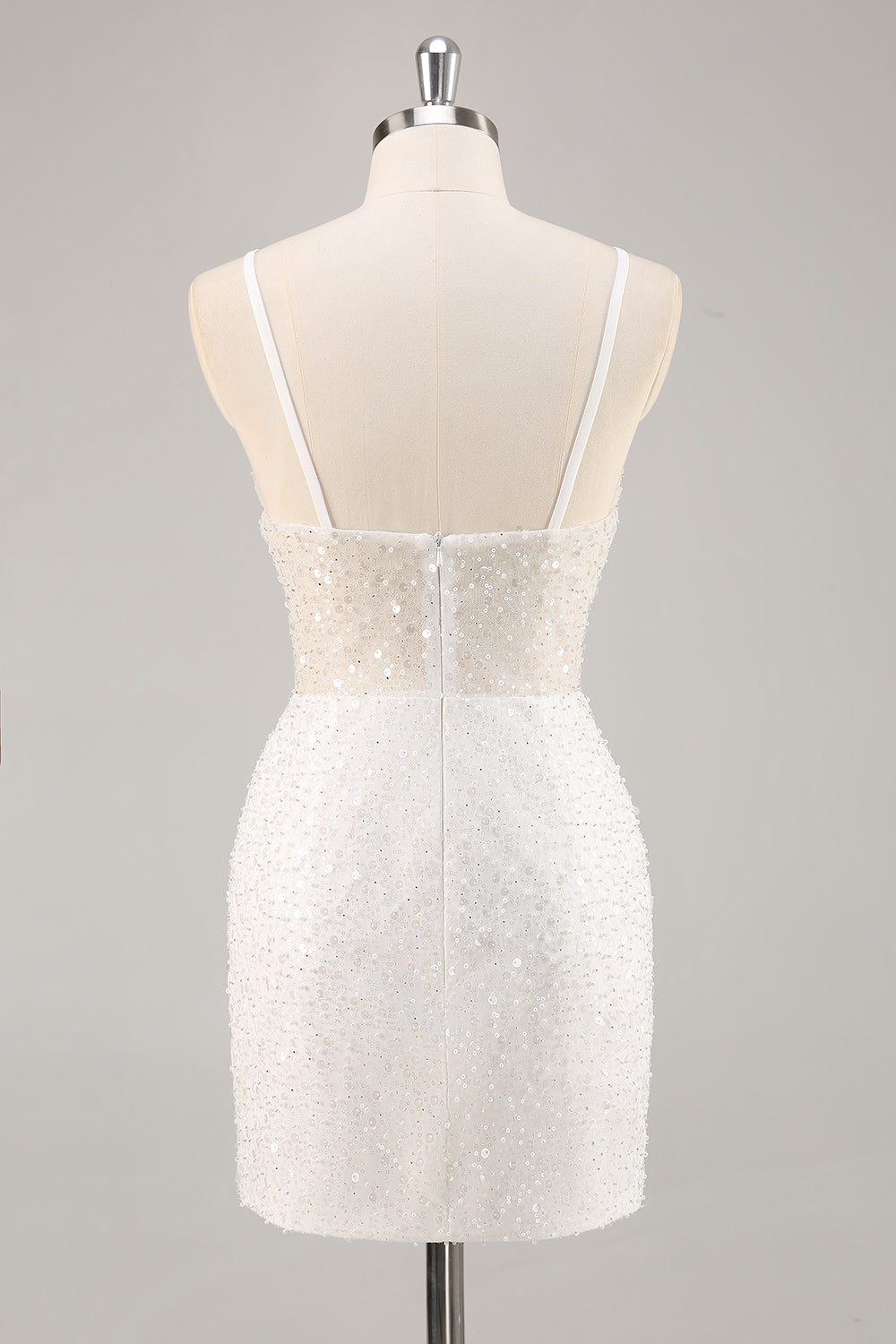 Sparkly White Sheath Mini Deep V-Neck Graduation Homecoming Dress