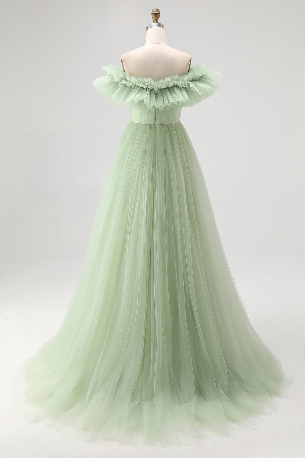 Strapless A-Line Dusty Sage Formal Dress With Ruffles