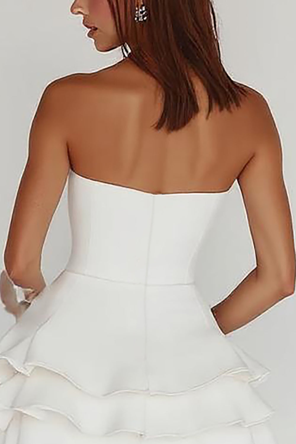 Satin White A Line Strapless Graduation Homecoming Dress with Ruffles