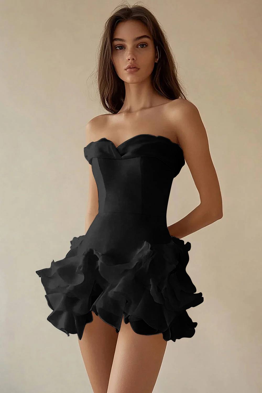 A Line Strapless Tiered Little White Dress with Ruffles