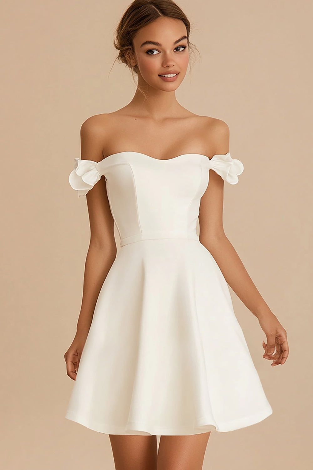 Off the Shoulder White Ruffled Short Graduation Dress