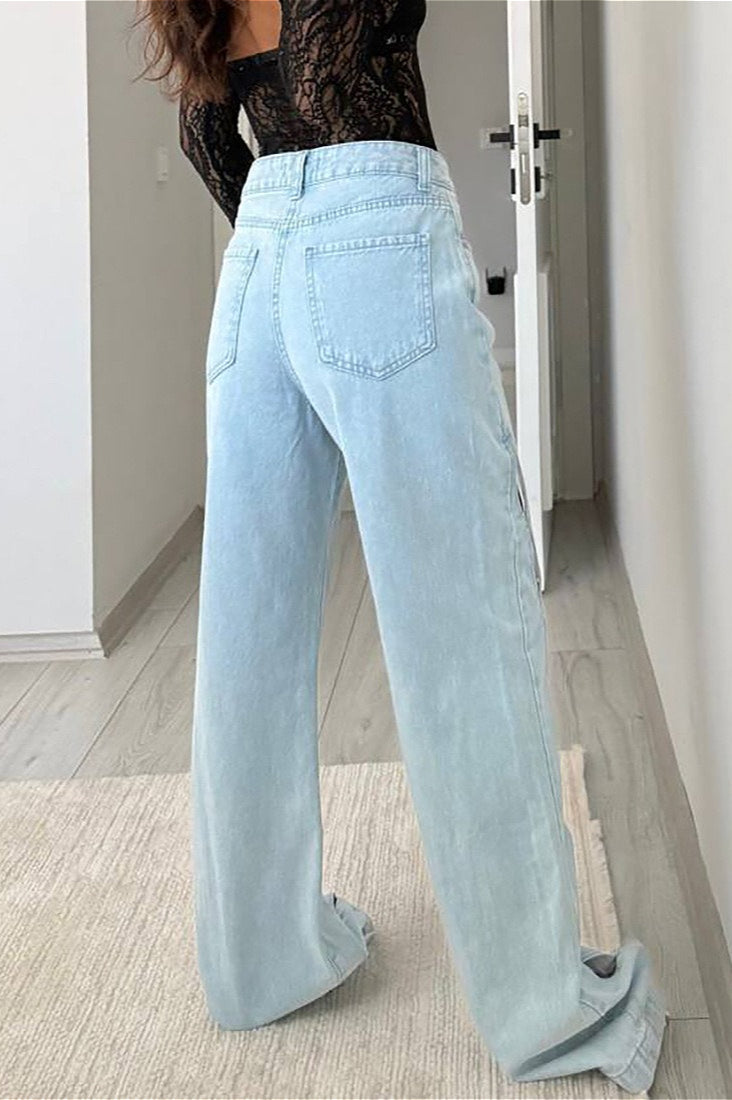Vintage Distressed Cutout Straight Jeans