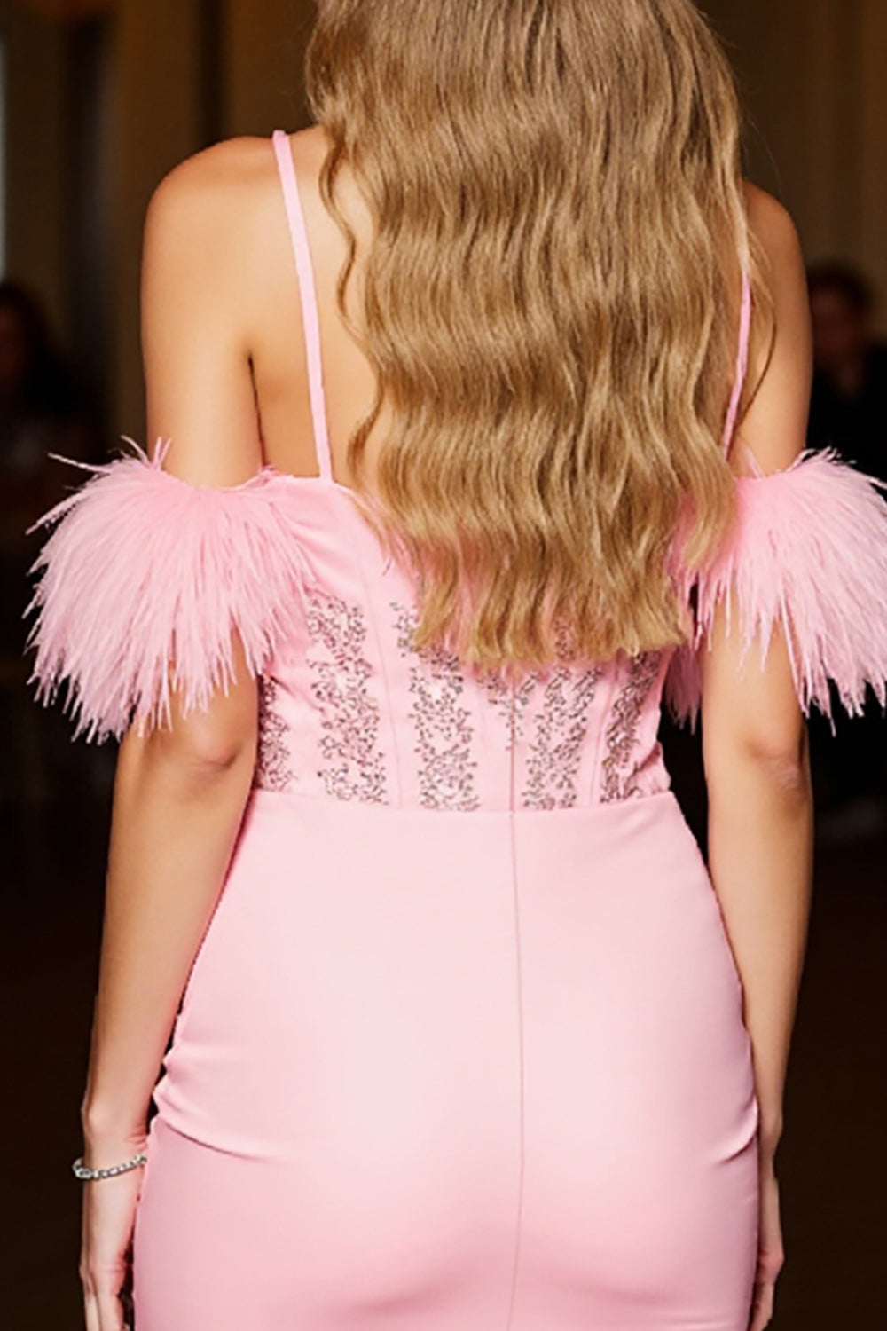 Pink Corset Tight Short Homecoming Dress with Feathers