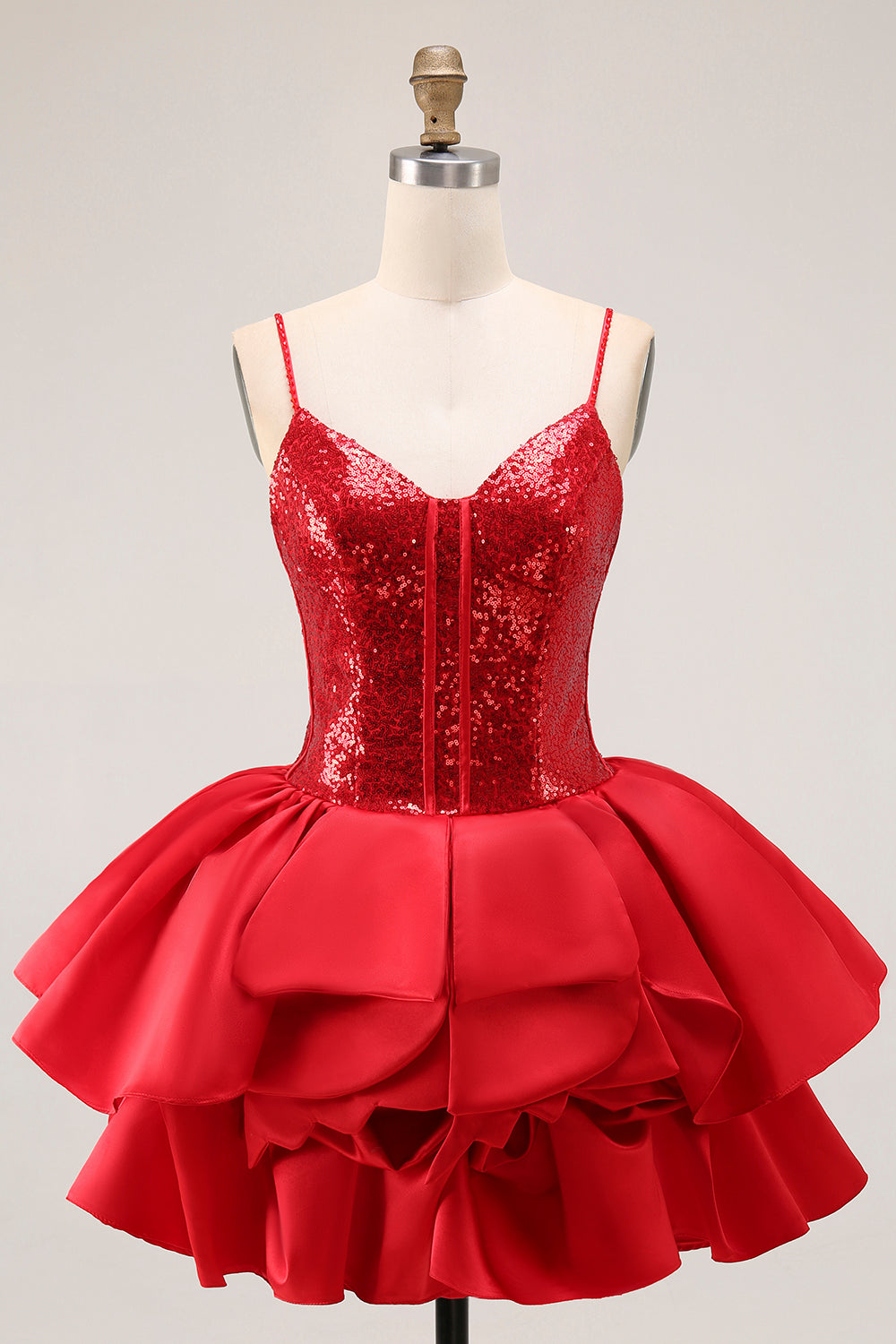 Sparkly Red Corset A Line Short Homecoming Dress with Ruffles