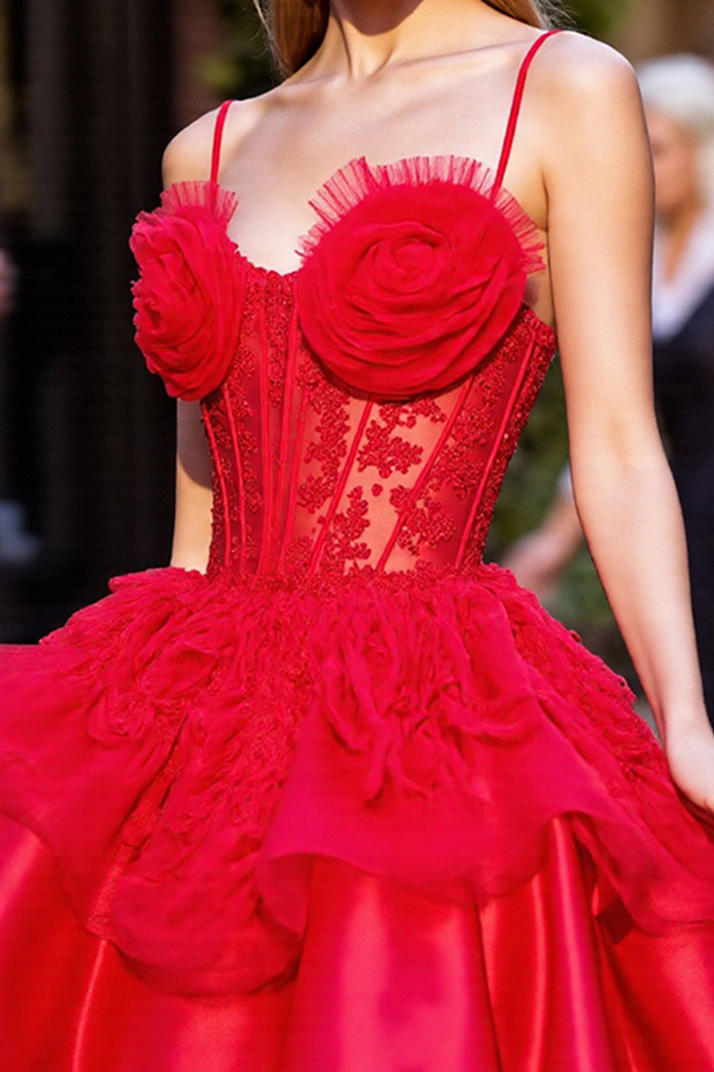 Red Corset Short Homecoming Dress with 3D Flowers