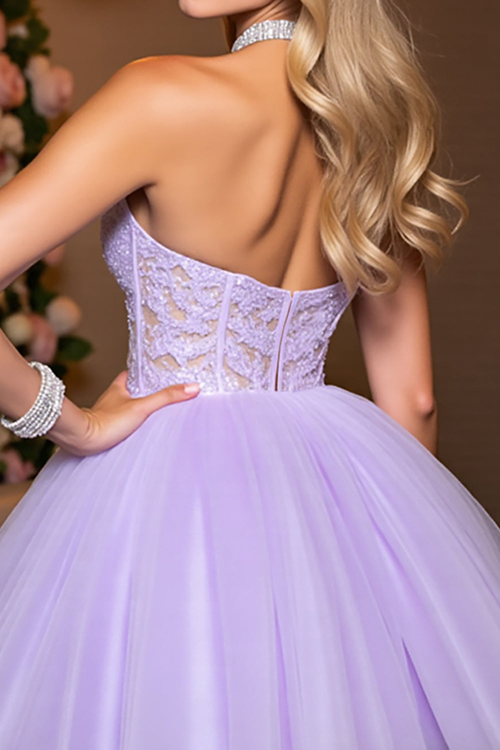 Lilac Corset Tulle A Line Halter Short Homecoming Dress