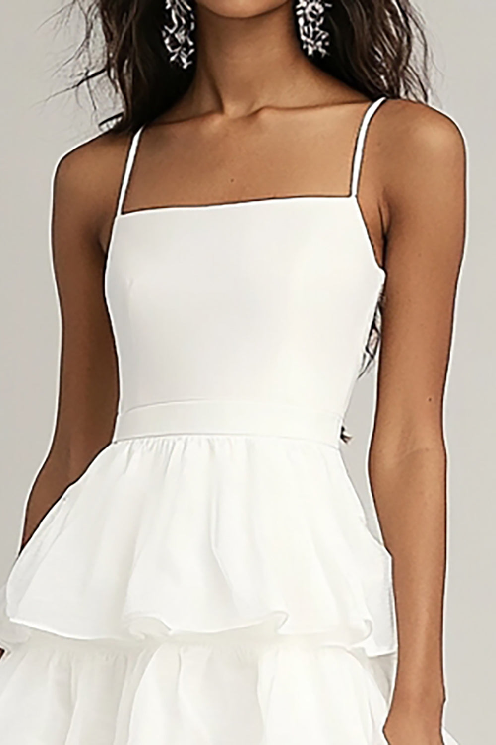 Ivory Tiered Spaghetti Straps Graduation Dress with Ruffles