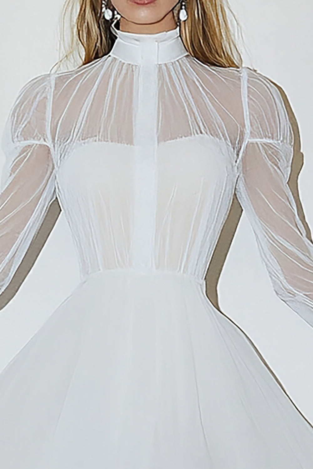Tulle White A Line Long Sleeve Graduation Dress