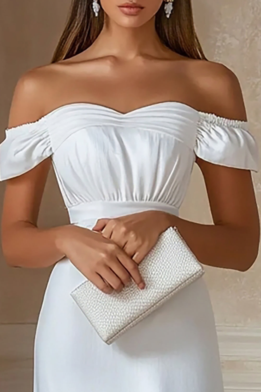 Off The Shoulder Satin Sheath Little White Dress