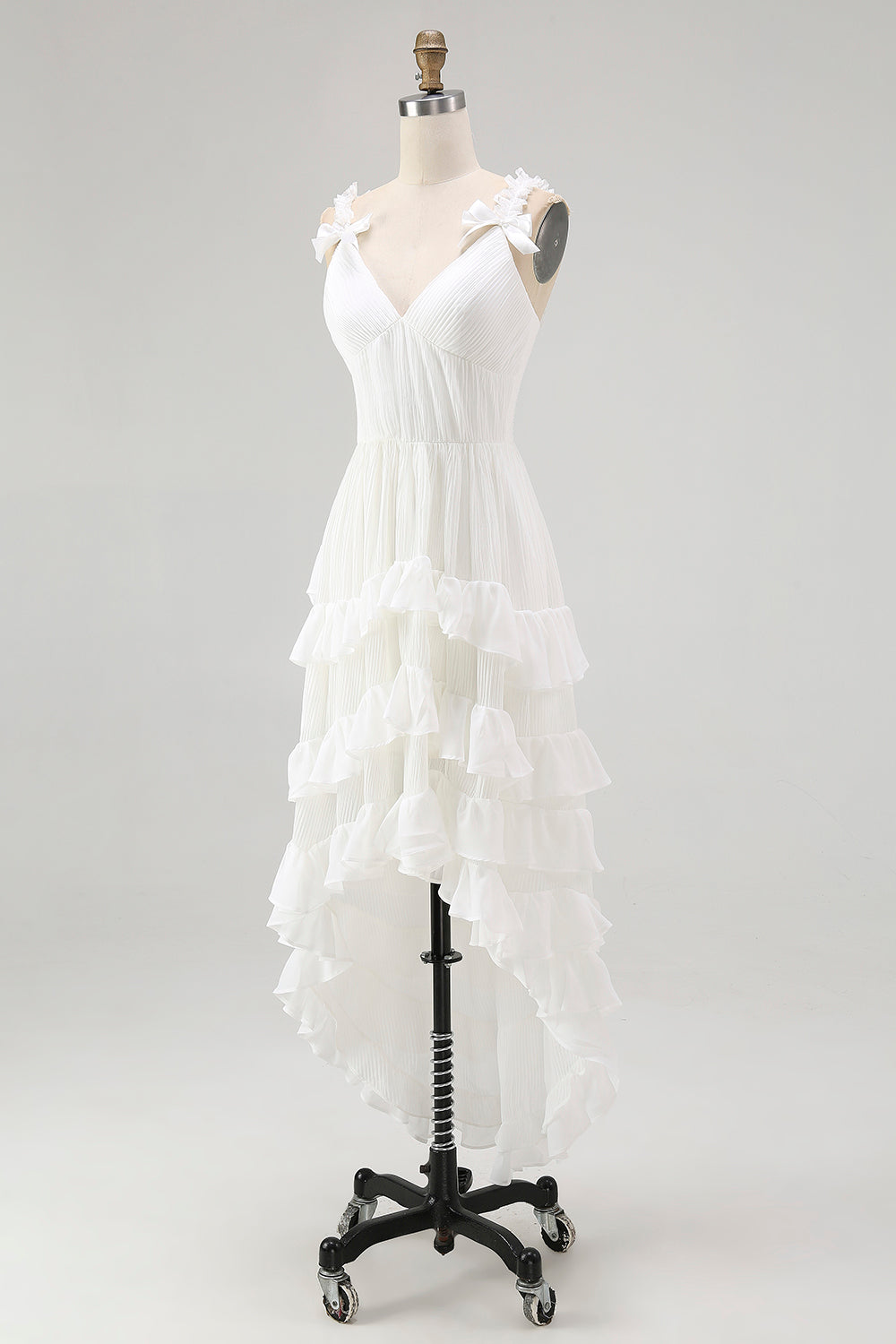 Ivory Tiered Ruffled A Line V-Neck High-Low Western Wedding Dress