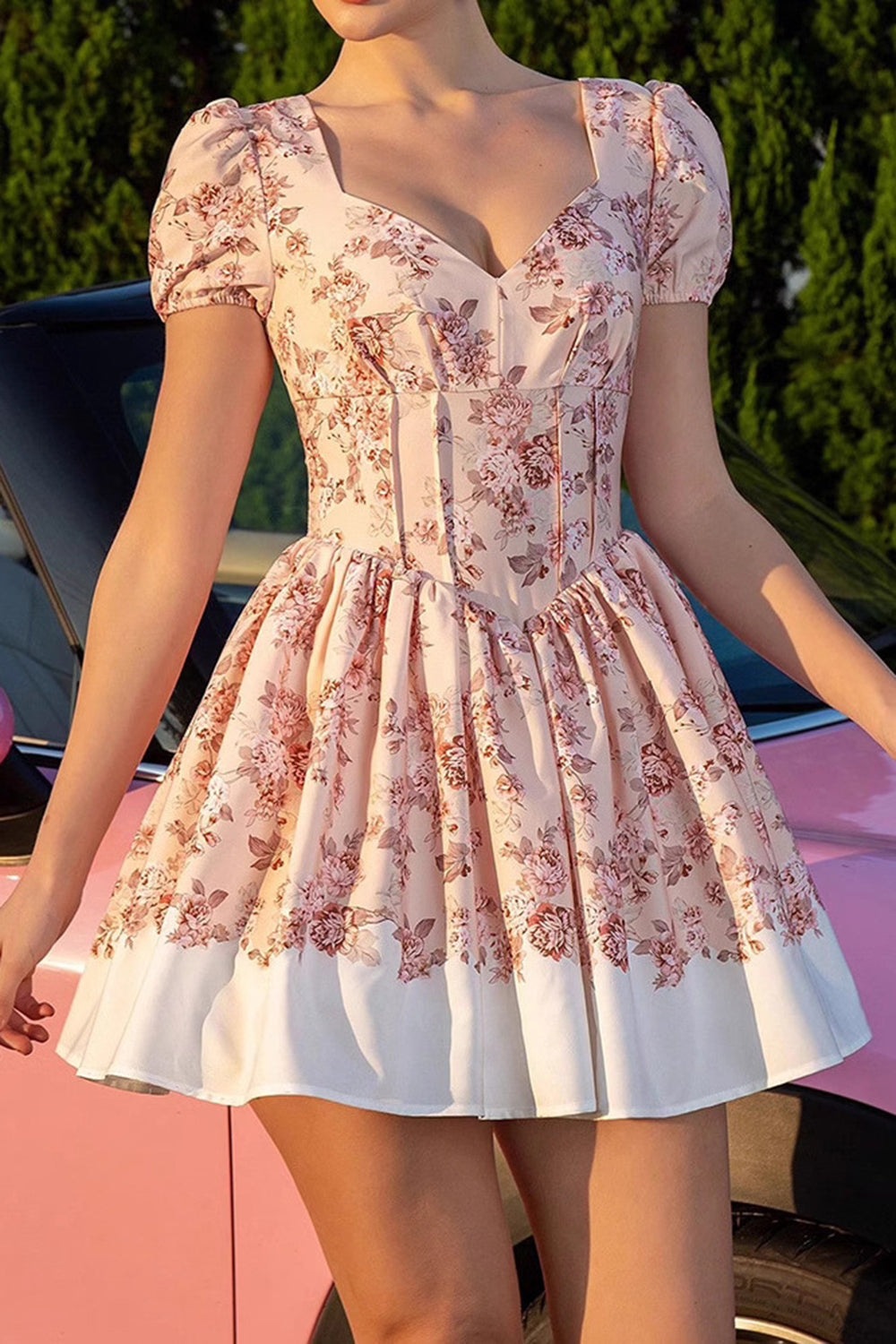 Blush A Line Corset Floral Short Vintage Homecoming Dress with String