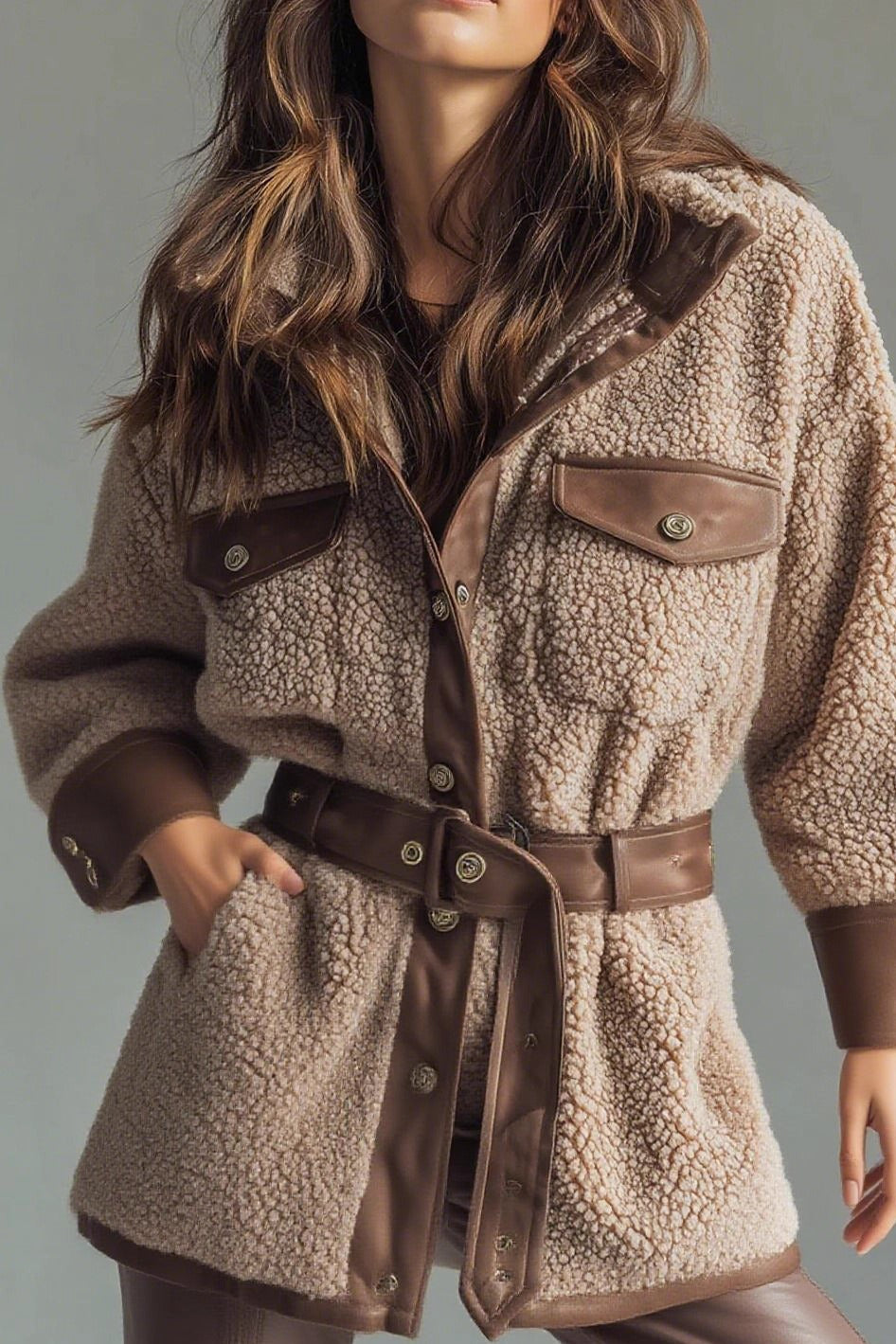 Vintage Fleece Belted Coat with Pocket Detail for Comfort