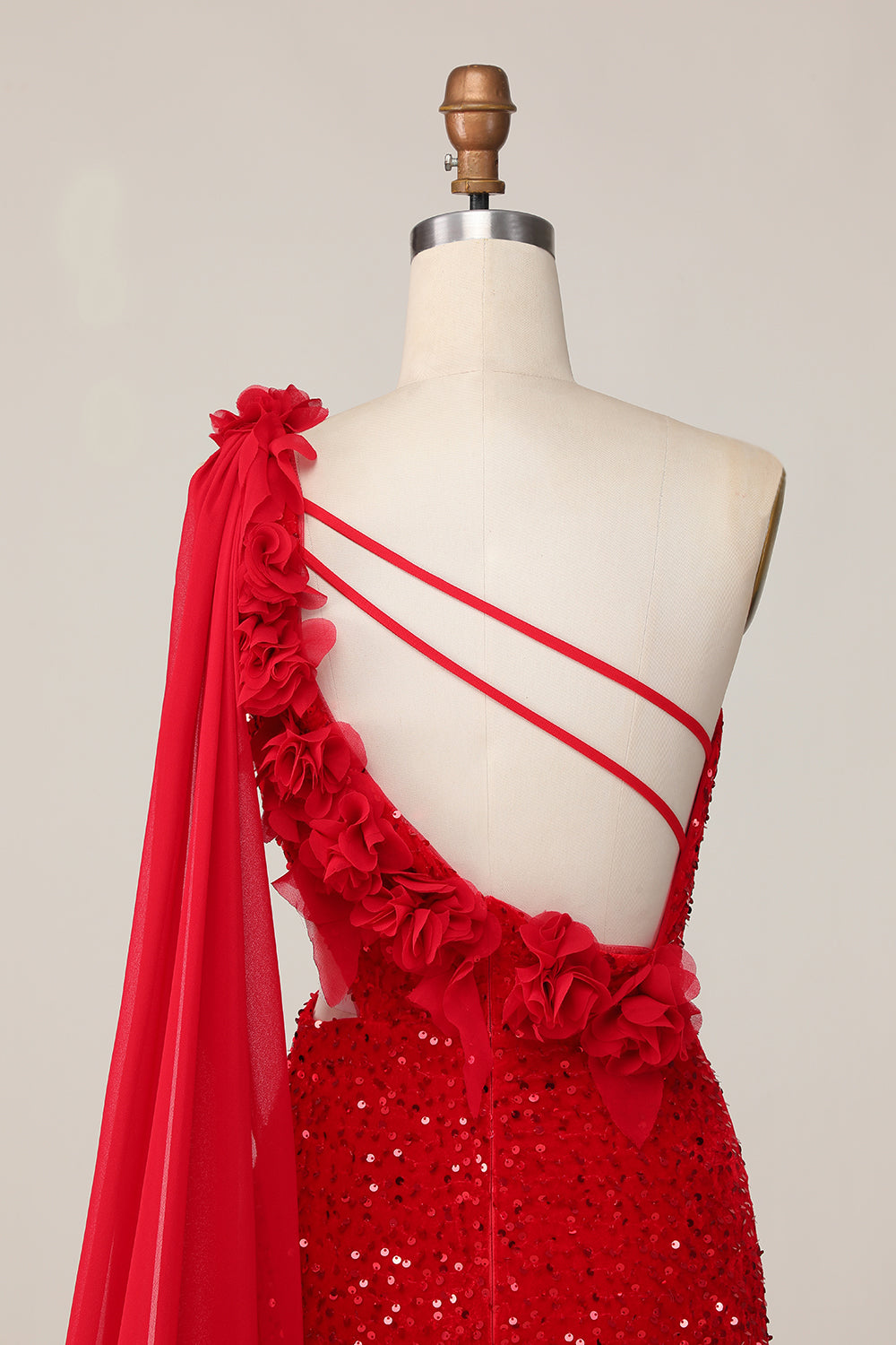 Sparkly Red One Shoulder Short Homecoming Dress with 3D Flowers