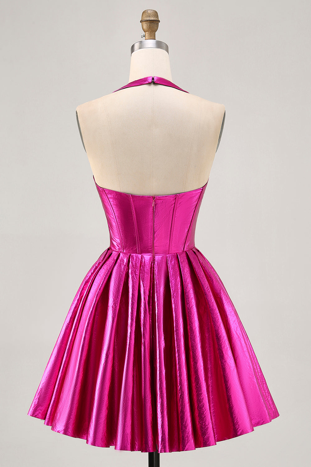Fuchsia Metallic Halter A Line Short Corset Homecoming Dress