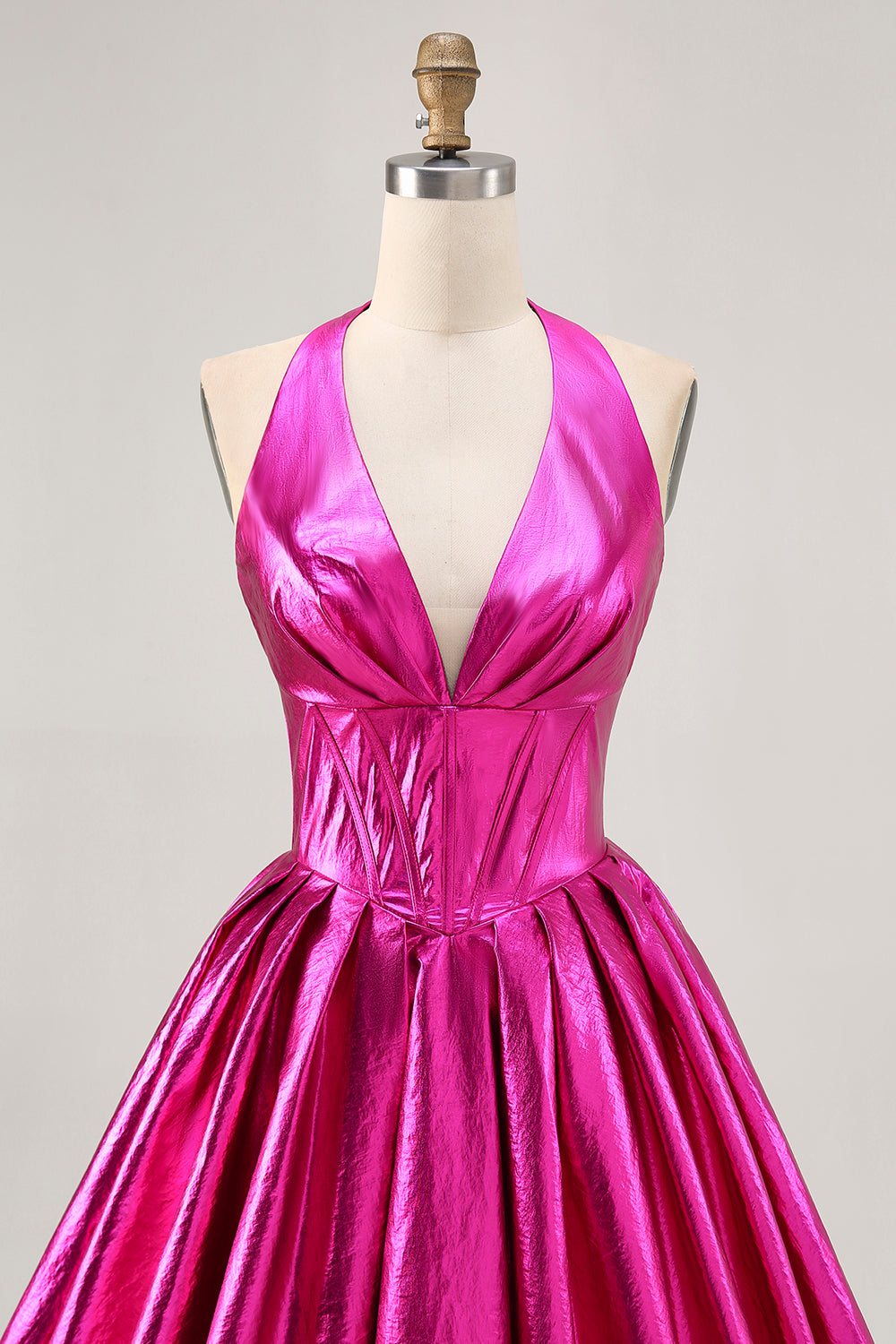 Fuchsia Metallic Halter A Line Short Corset Homecoming Dress