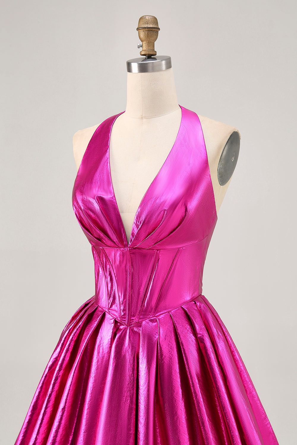Fuchsia Metallic Halter A Line Short Corset Homecoming Dress