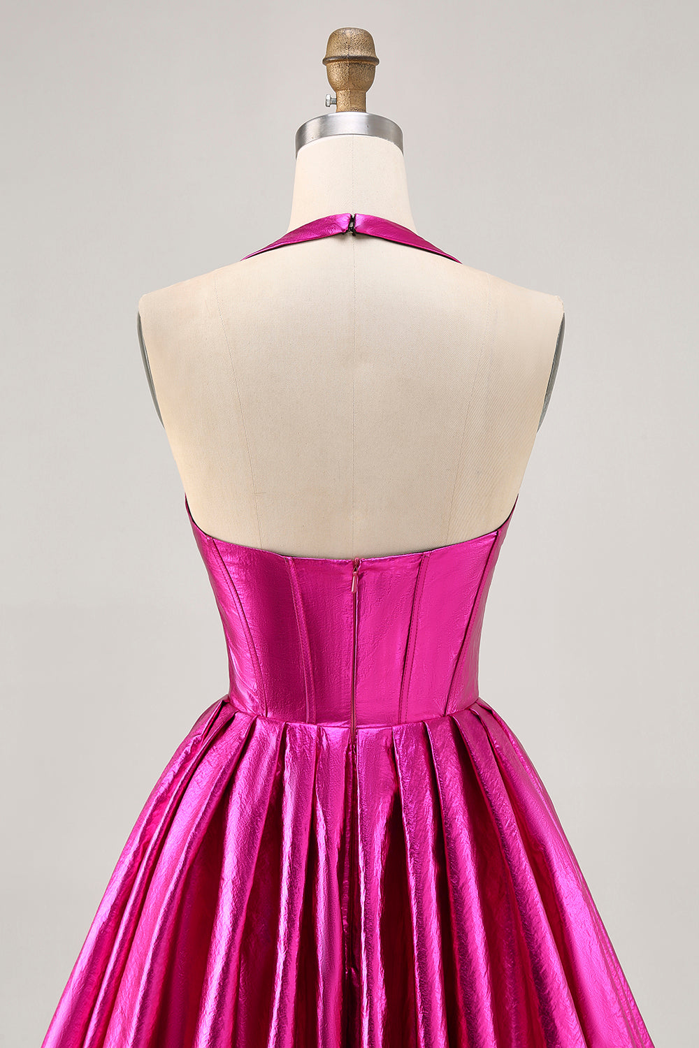 Fuchsia Metallic Halter A Line Short Corset Homecoming Dress