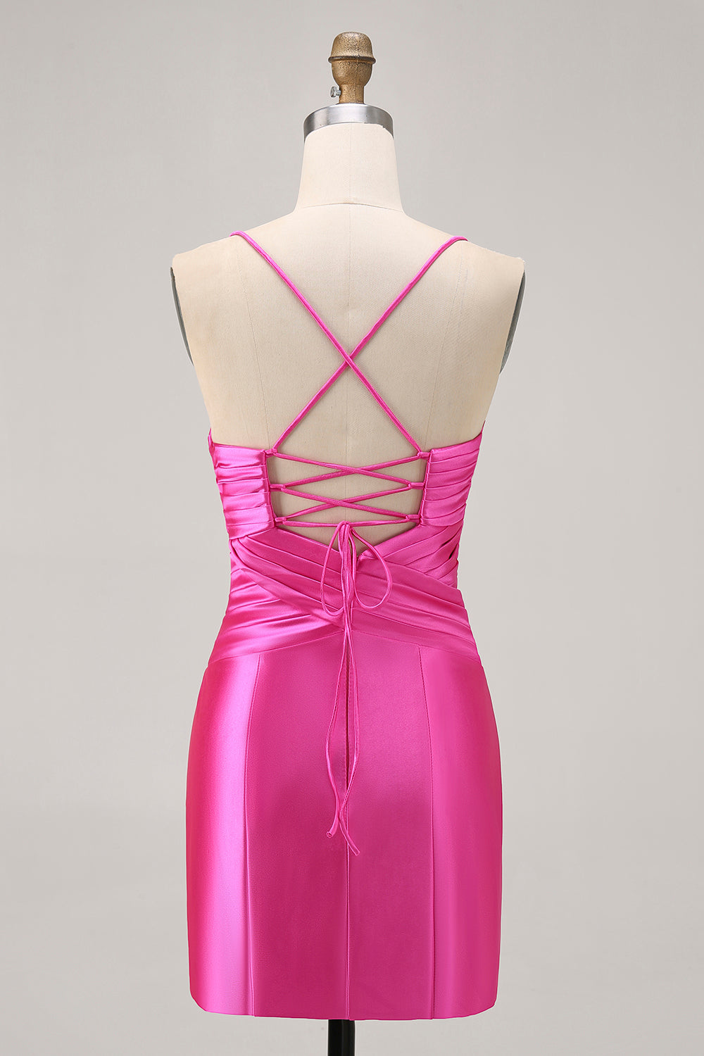 Fuchsia Tight Satin Short Keyhole Homecoming Dress with Bow