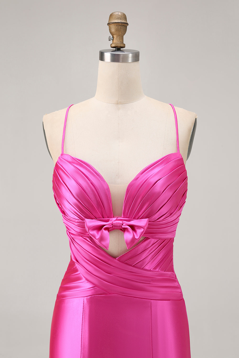 Fuchsia Tight Satin Short Keyhole Homecoming Dress with Bow
