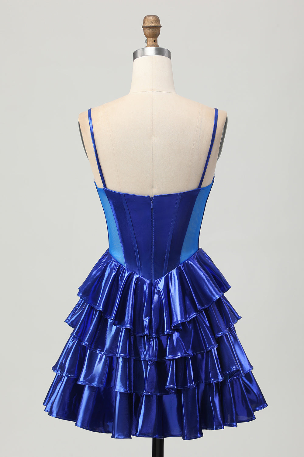 Sparkly Royal Blue Metallic Corset Ruffled Short Homecoming Dress with Bows