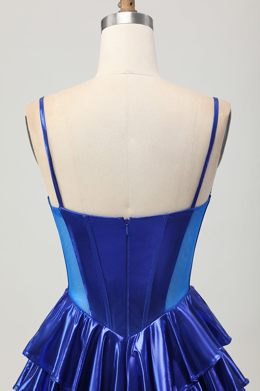 Sparkly Royal Blue Metallic Corset Ruffled Short Homecoming Dress with Bows