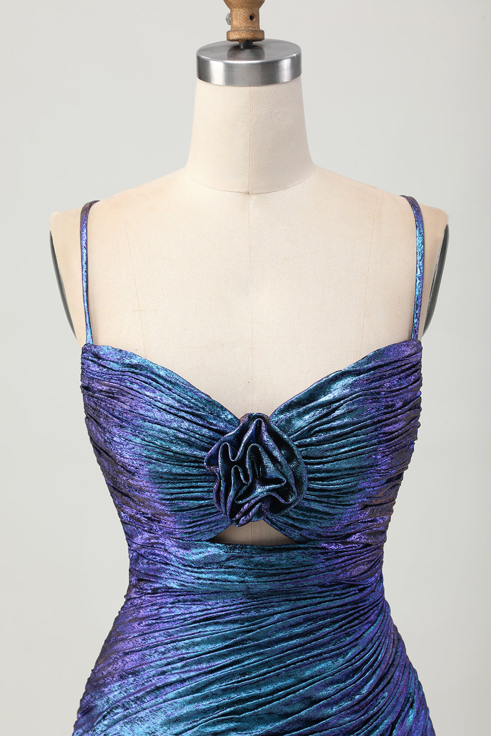 Sparkly Blue and Purple Metallic Floral Tight Short Homecoming Dress with Ruffles