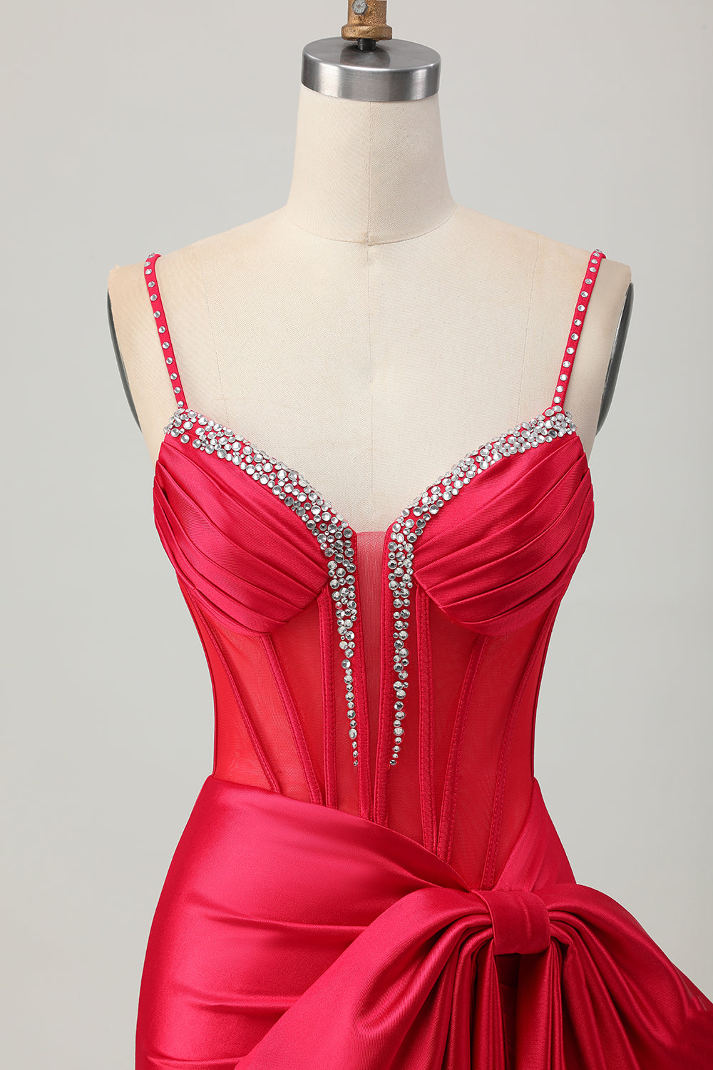 Sparkly Red Tight Beaded Corset Short Homecoming Dress with Bow