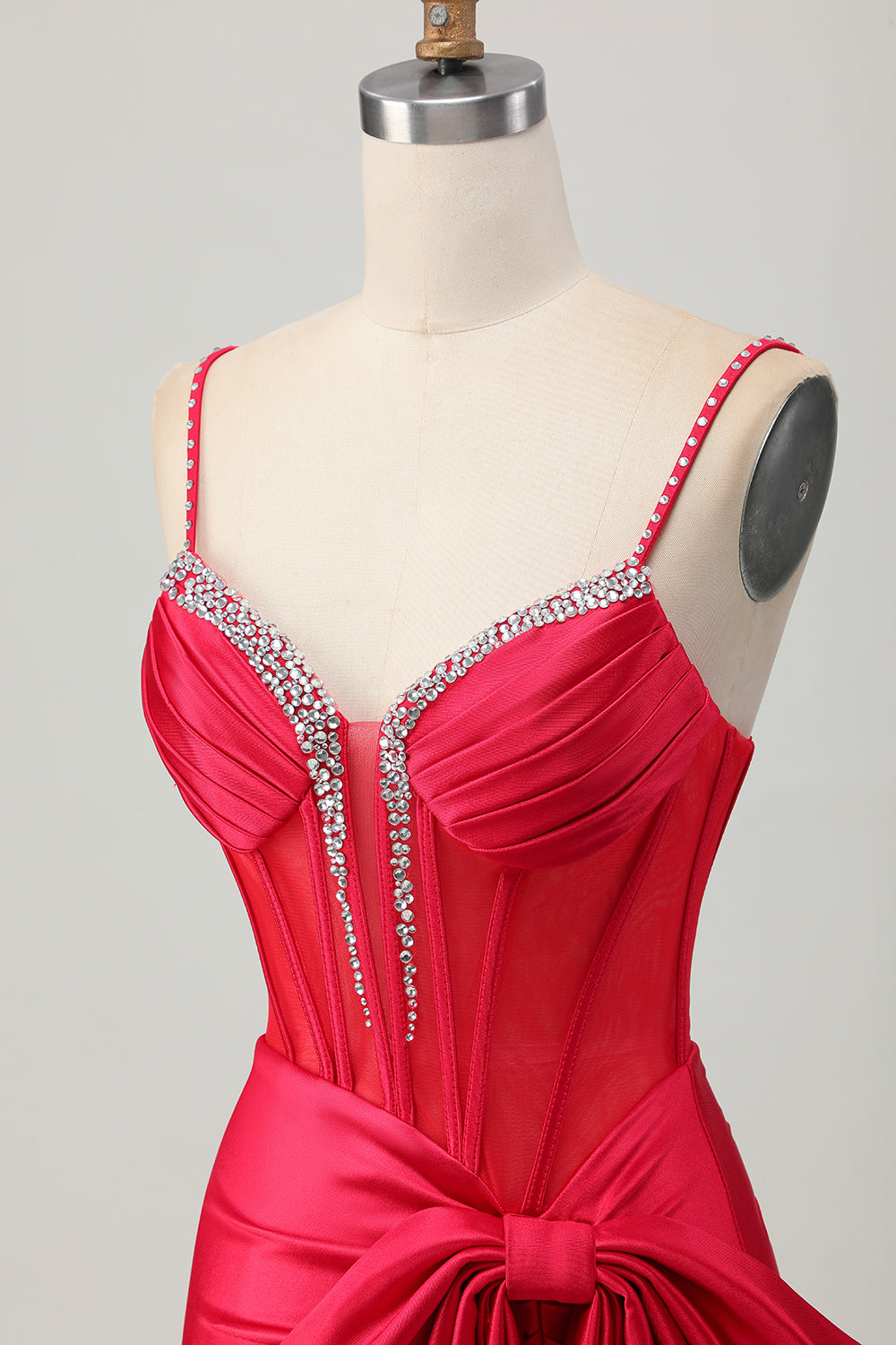 Sparkly Red Tight Beaded Corset Short Homecoming Dress with Bow