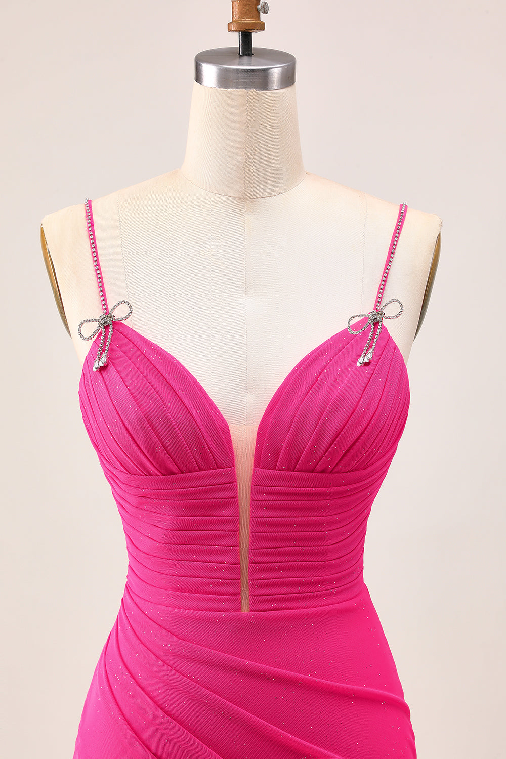 Sparkly Fuchsia Spaghetti Straps Tight Short Homecoming Dress with Beading