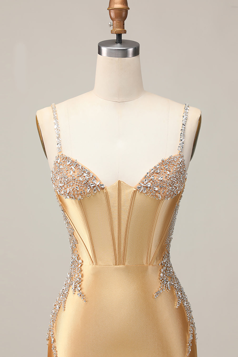 Sparkly Golden Corset Satin Short Tight Homecoming Dress with Beading