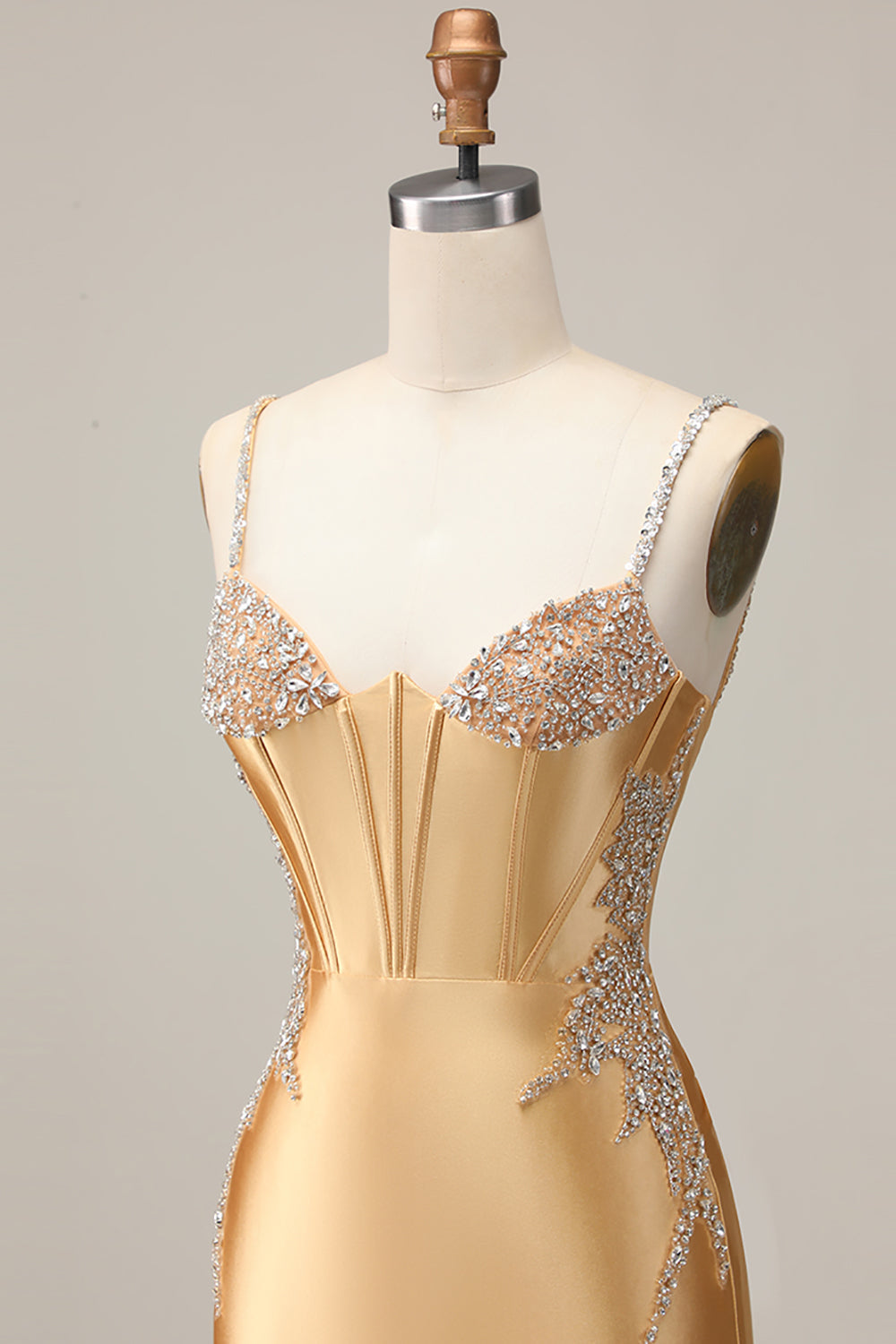 Sparkly Golden Corset Satin Short Tight Homecoming Dress with Beading