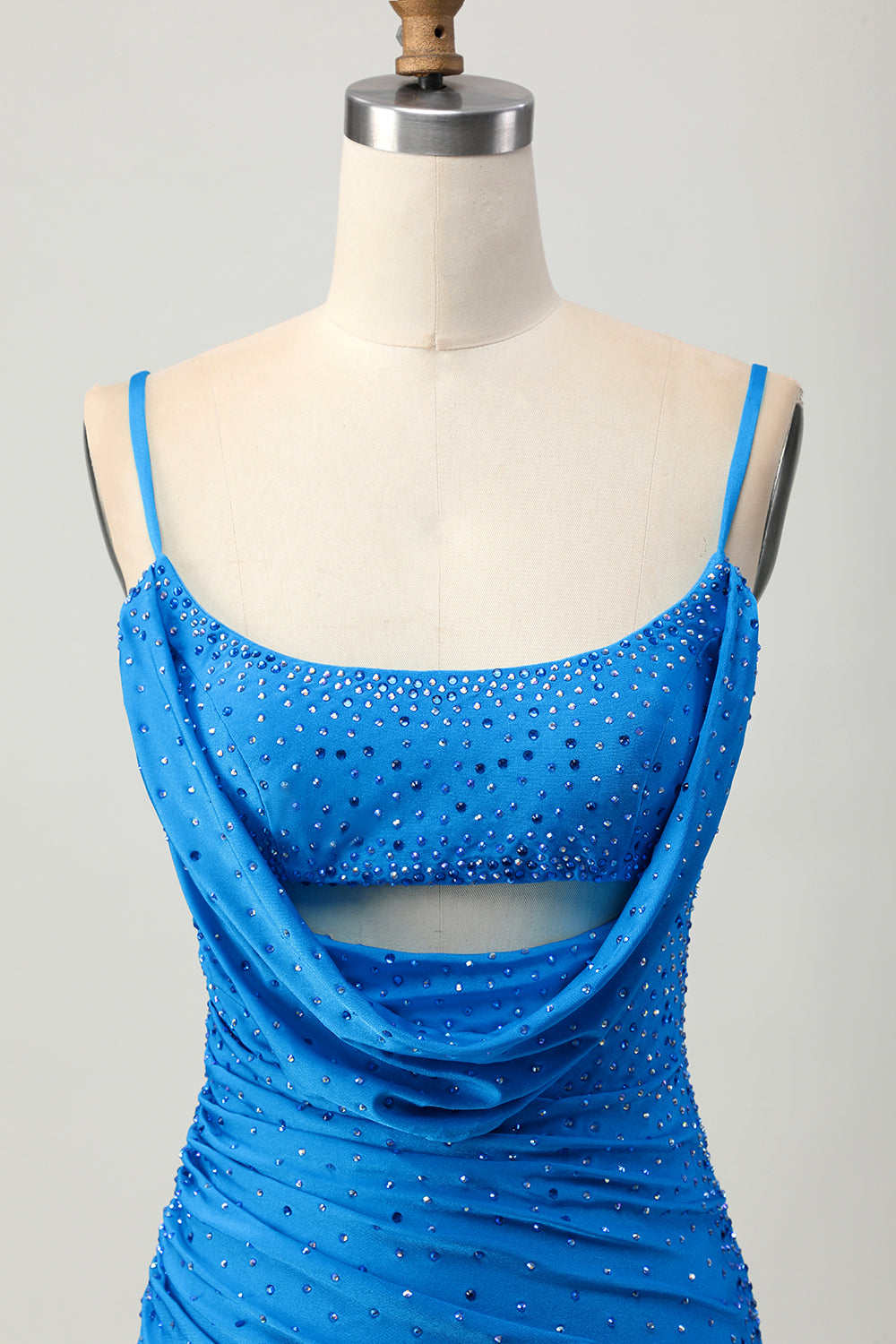 Sparkly Blue Tight Beaded Cut Out Short Homecoming Dress with Drapes