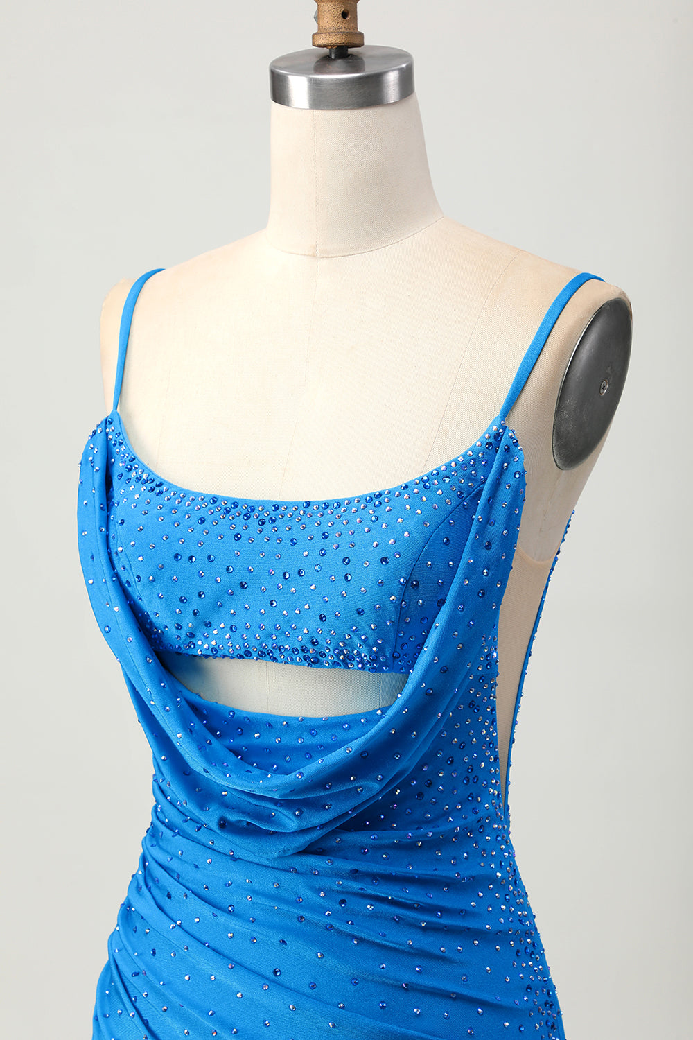 Sparkly Blue Tight Beaded Cut Out Short Homecoming Dress with Drapes