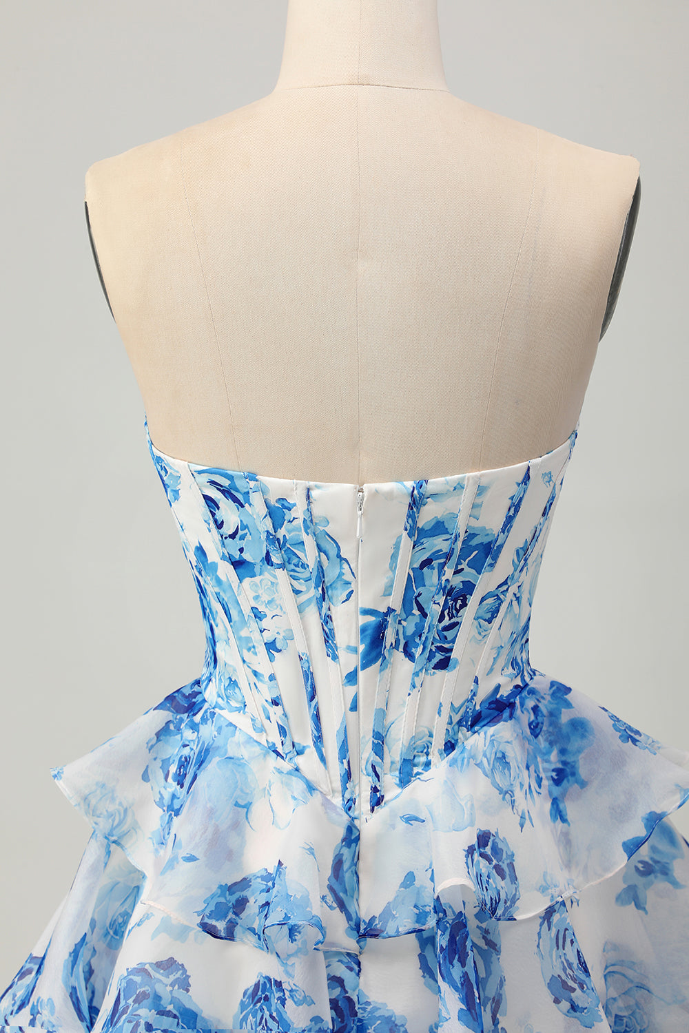 Sparkly White and Blue Floral Corset Sweetheart Short Homecoming Dress