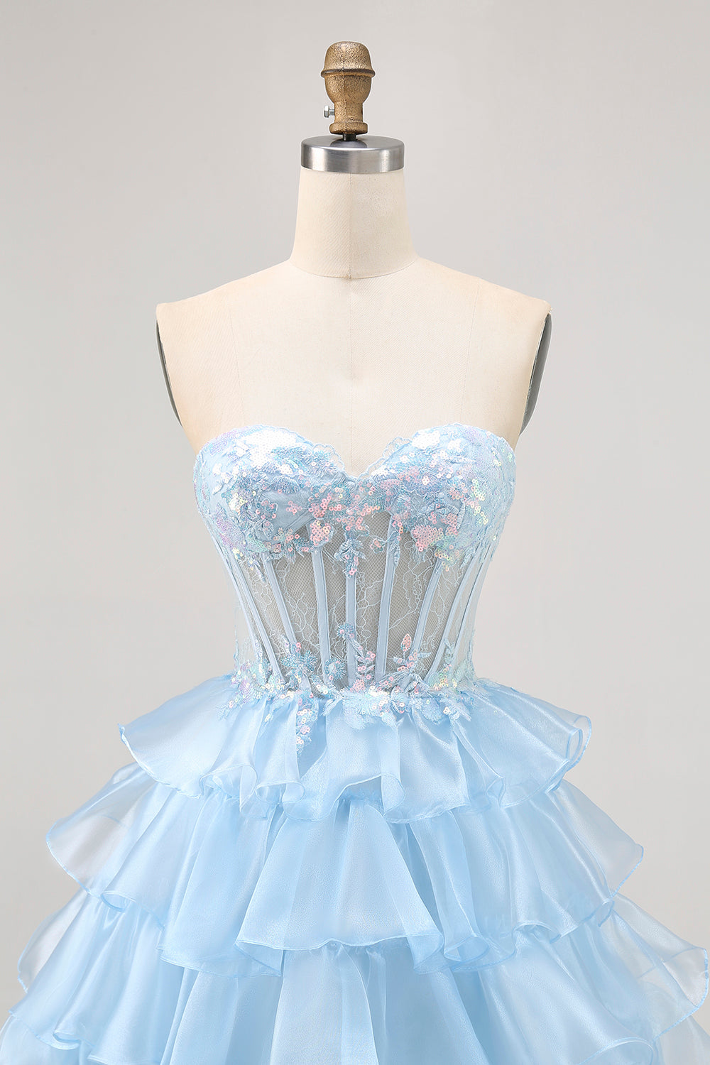 Sparkly Blue Sweetheart Ruffled Short Corset Homecoming Dress with Lace