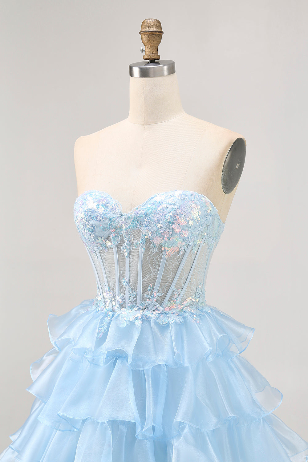 Sparkly Blue Sweetheart Ruffled Short Corset Homecoming Dress with Lace