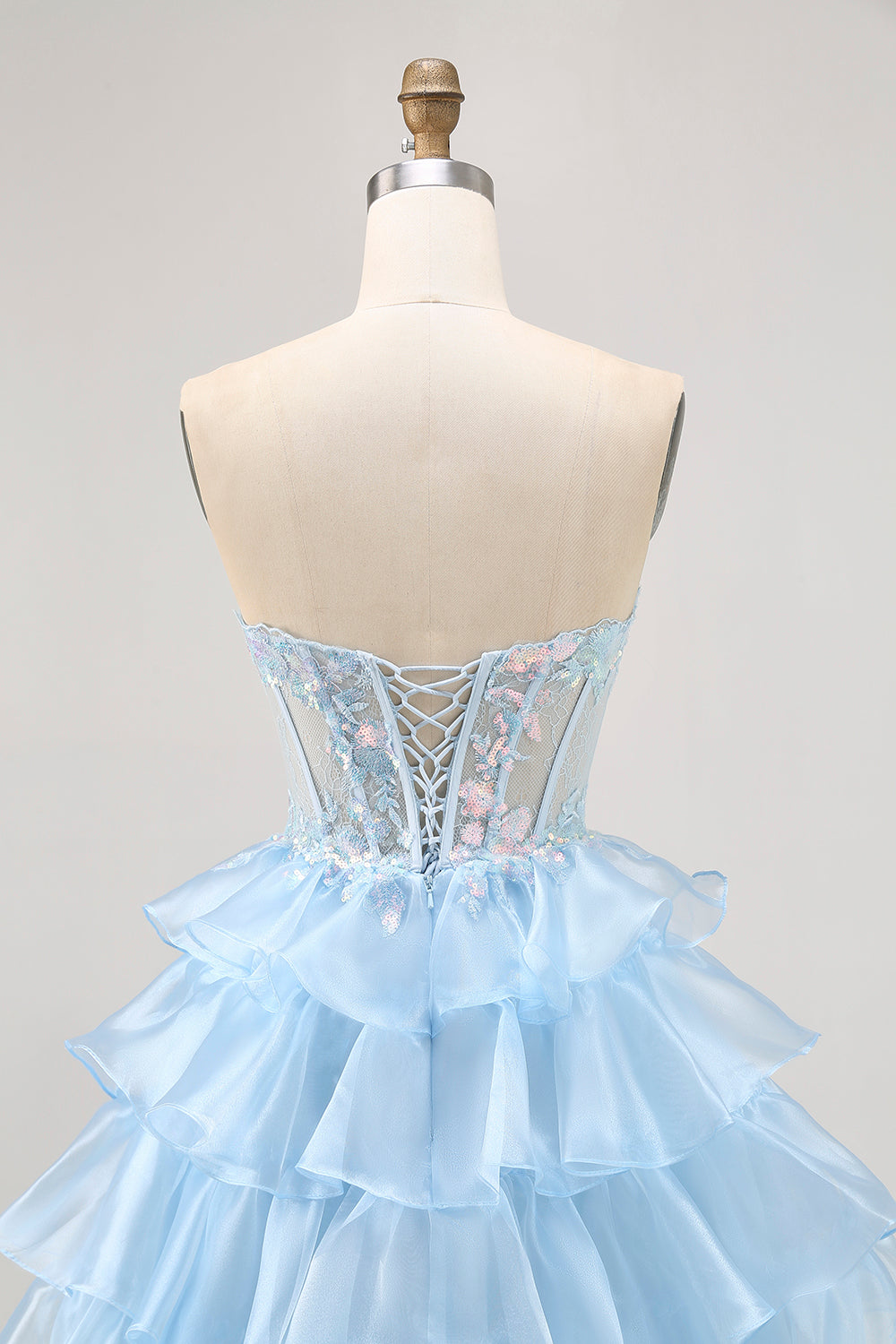 Sparkly Blue Sweetheart Ruffled Short Corset Homecoming Dress with Lace