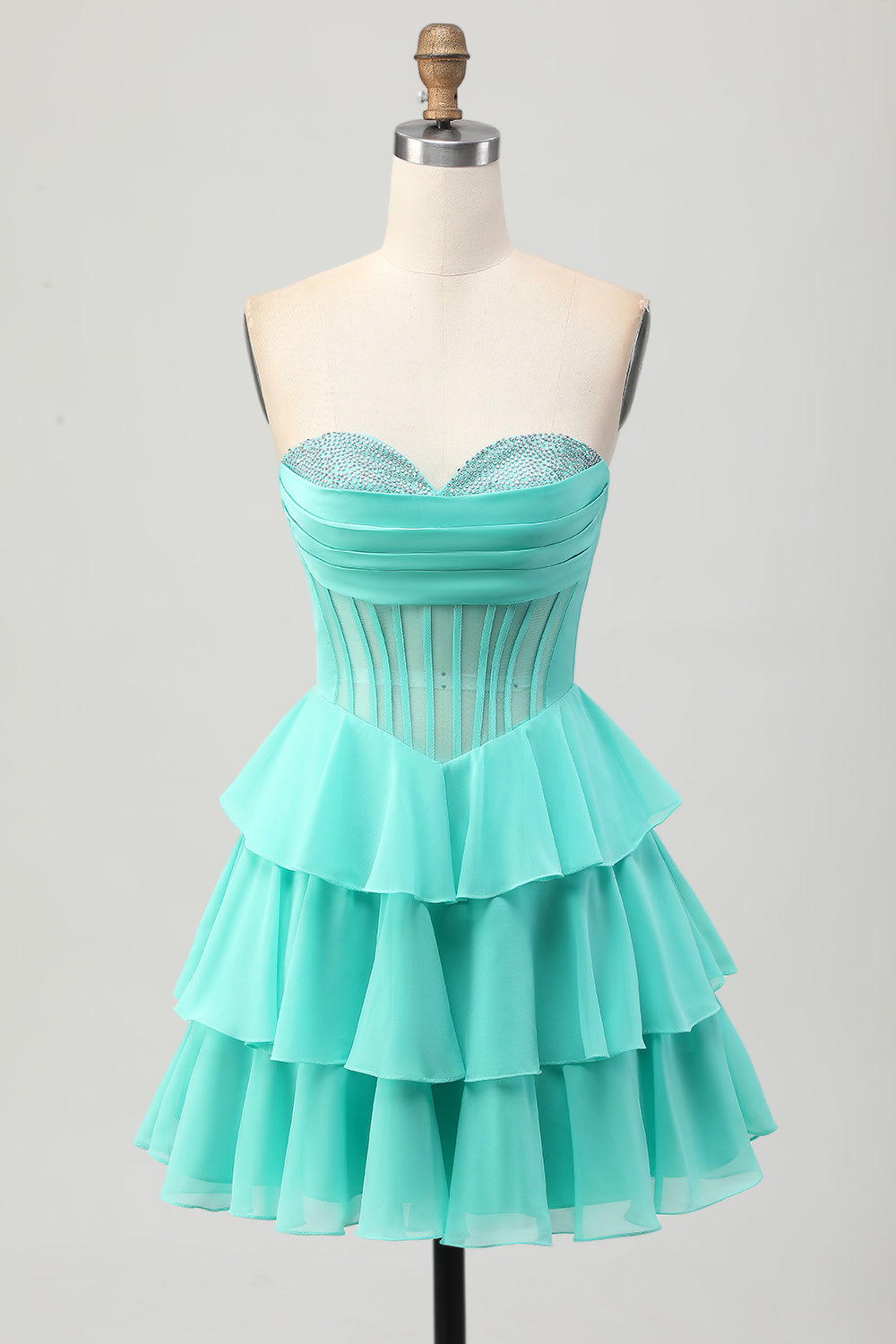 Sparkly Green Corset Ruffled Sweetheart Short Homecoming Dress with Beading