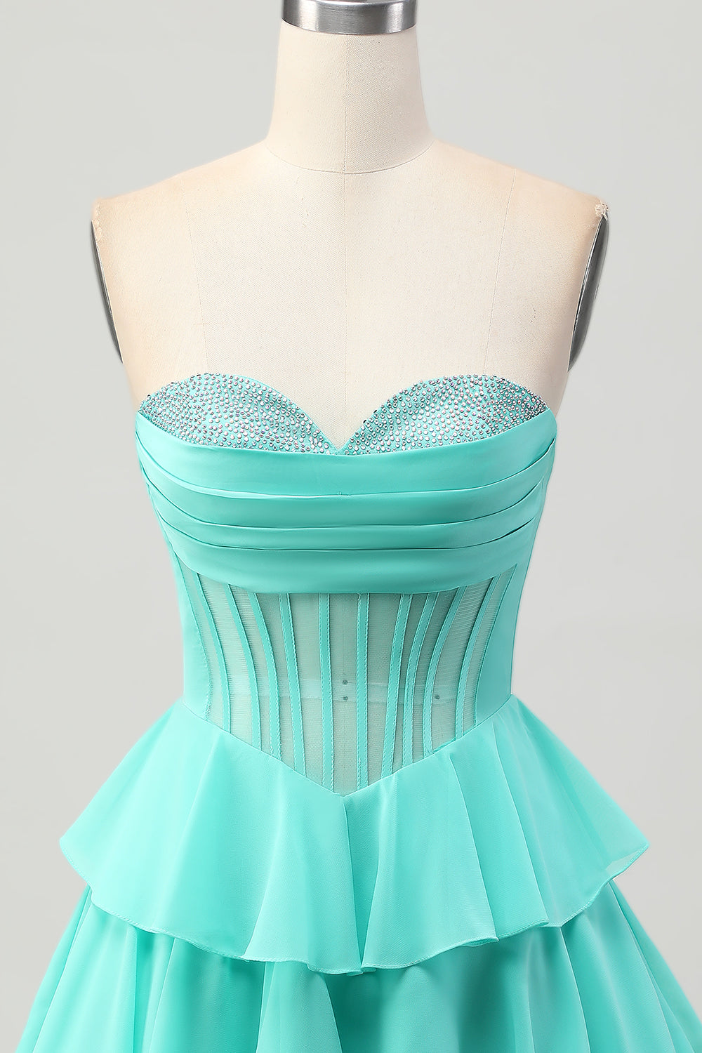 Sparkly Green Corset Ruffled Sweetheart Short Homecoming Dress with Beading