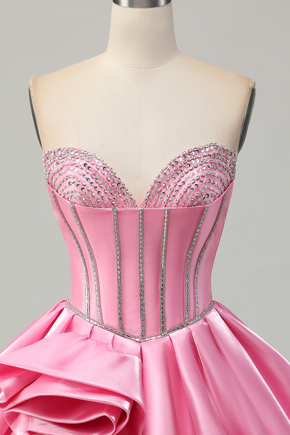 Sparkly Pink Corset Strapless Short Homecoming Dress with Rhinestones