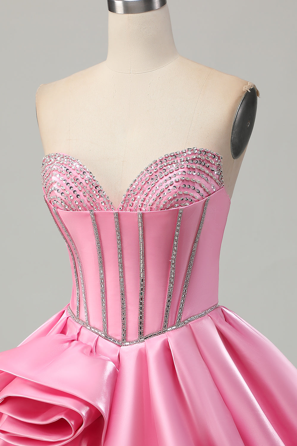 Sparkly Pink Corset Strapless Short Homecoming Dress with Rhinestones
