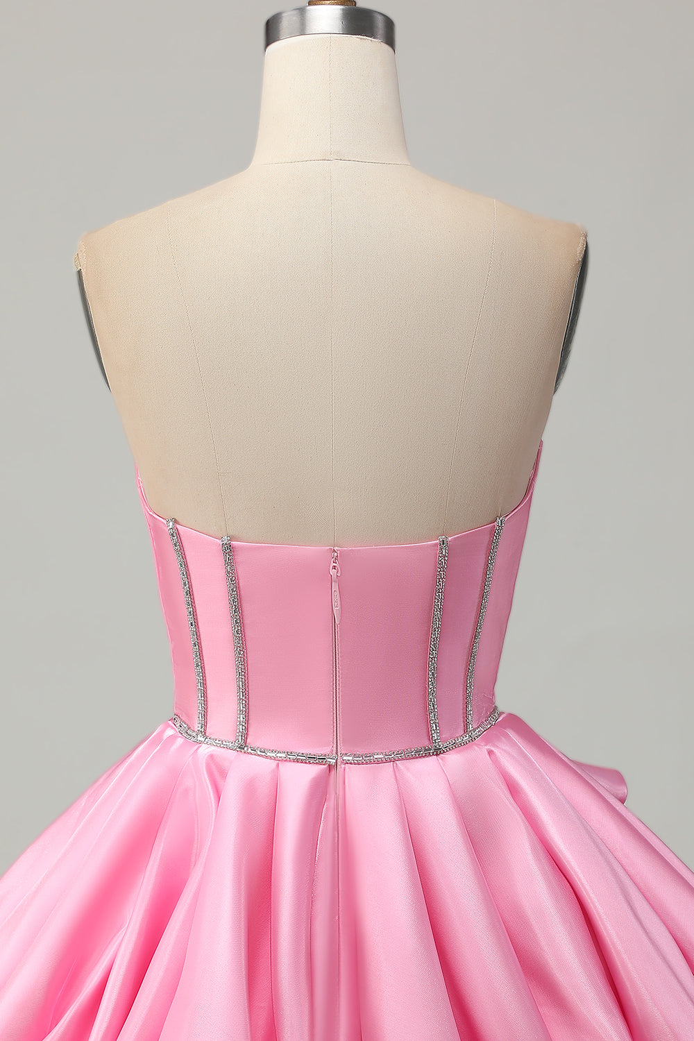Sparkly Pink Corset Strapless Short Homecoming Dress with Rhinestones