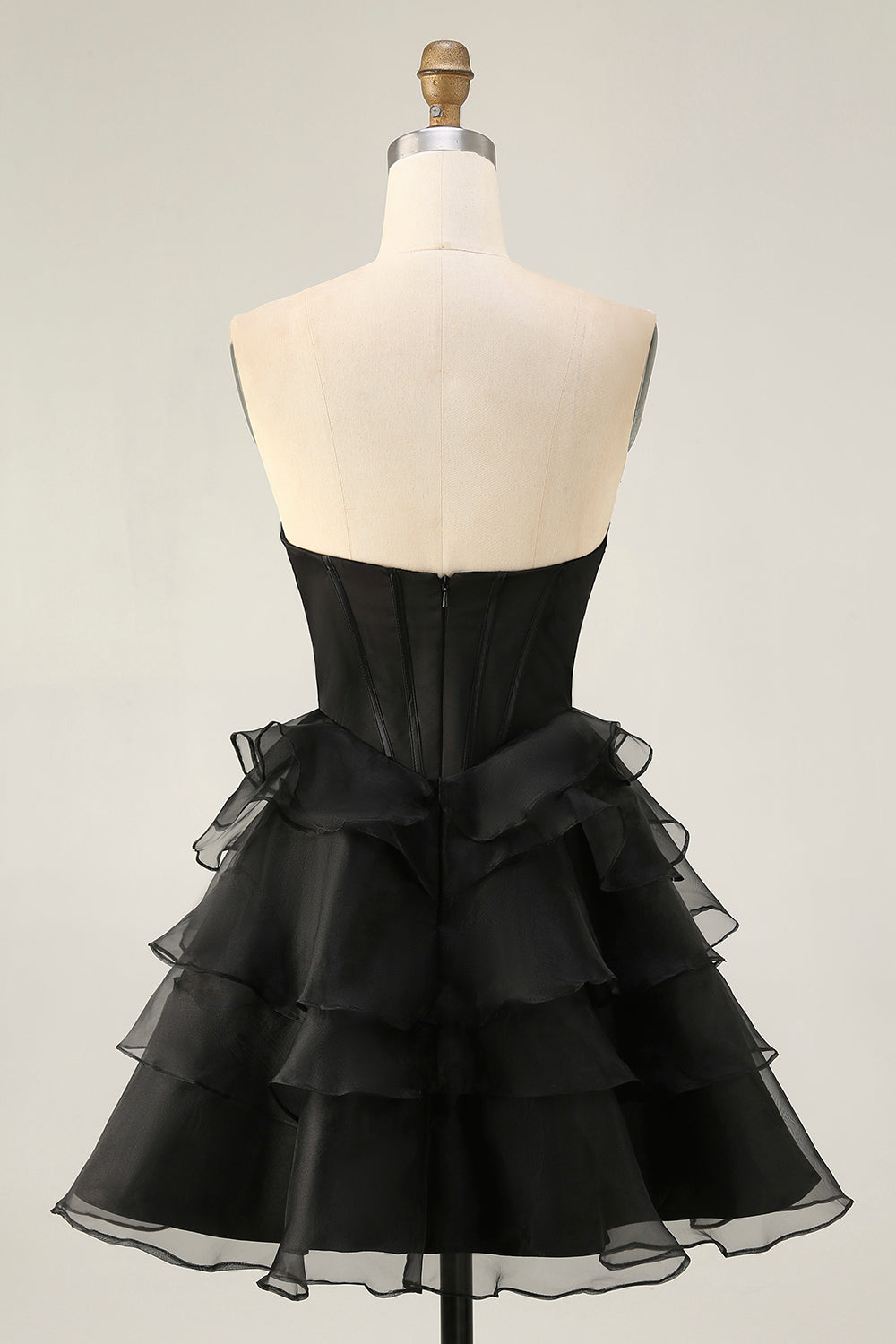Sparkly Black Corset Tiered Short Homecoming Dress with Beading
