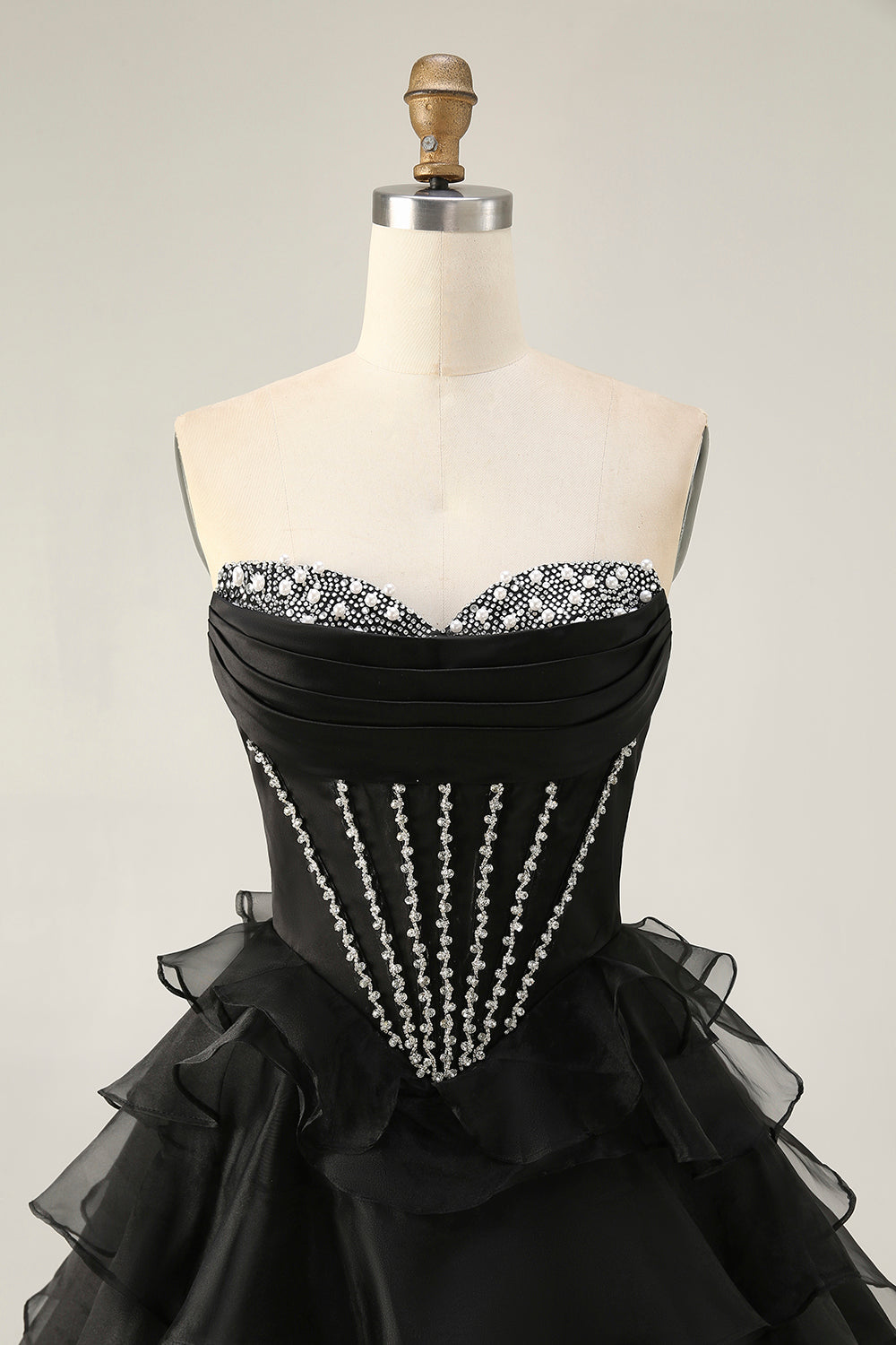 Sparkly Black Corset Tiered Short Homecoming Dress with Beading