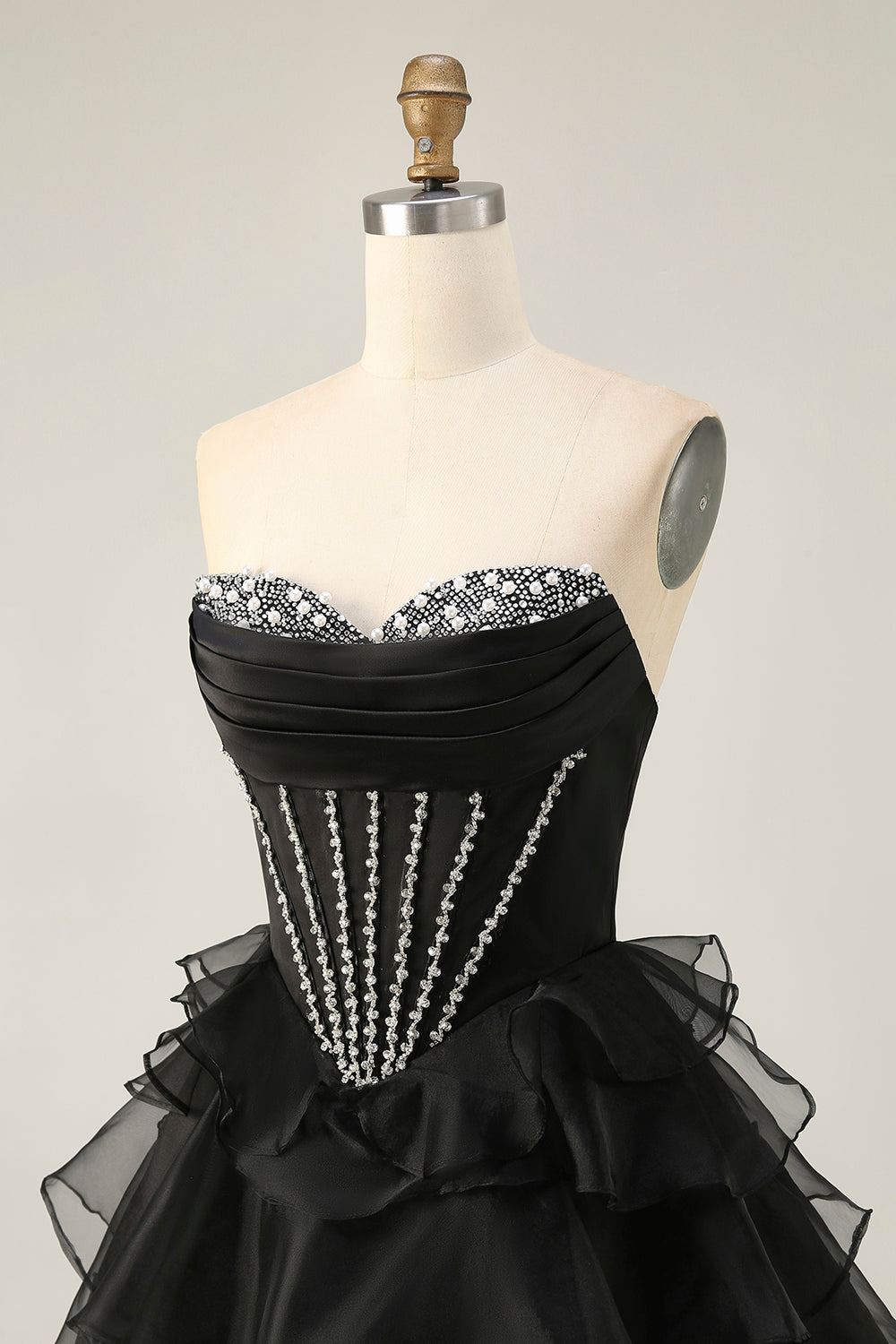 Sparkly Black Corset Tiered Short Homecoming Dress with Beading